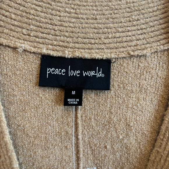 Peace Love World Black Label Fringe Cozy Knit Tan Cardigan Medium Bohemian - Picture 13 of 14
